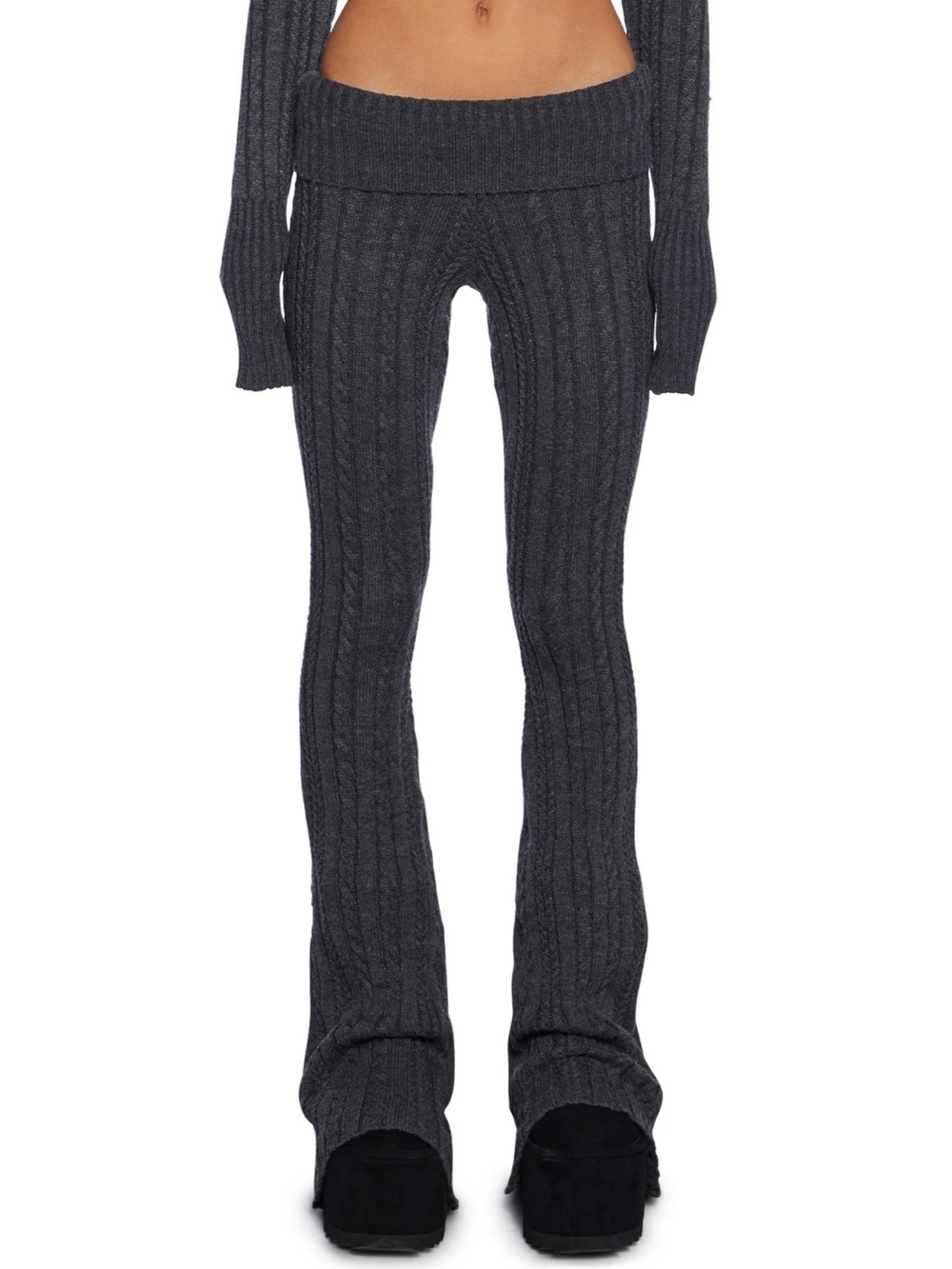 dELiA*s by Dolls Kill - Charcoal Ribbed Knit Flare Pants